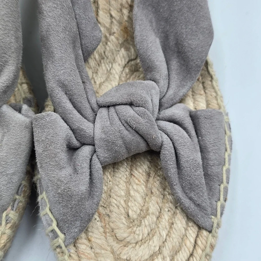 Splendid Sandals Womens 8 Espadrille Wedge Grey Suede Knotted Bow Slide EUC Boho
